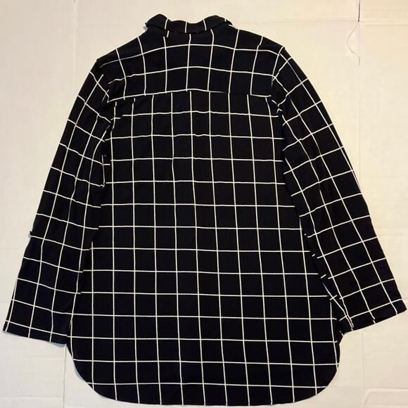 Black White Checked Tunic Top Womens Size XL Button Down Stretch Work Travel - Picture 8 of 15